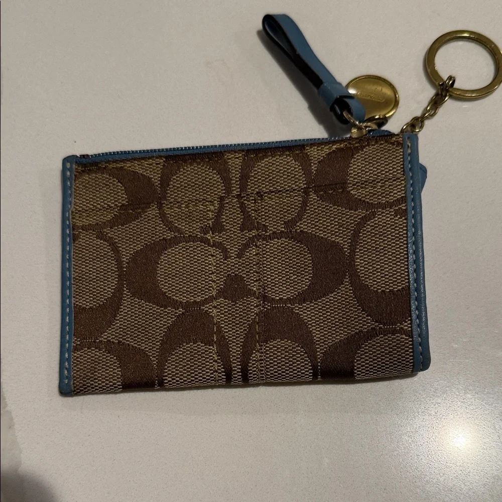 Coach Teal and Brown Signature Card Holder